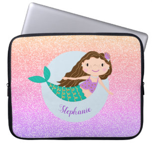 Funda Para Portátil Cuta de Purpurina arcoiris de Sirena