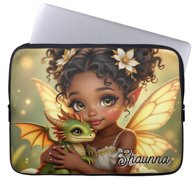 Funda Para Portátil Cute Anime Fairy Girl and Chibi Dragon (Frente)