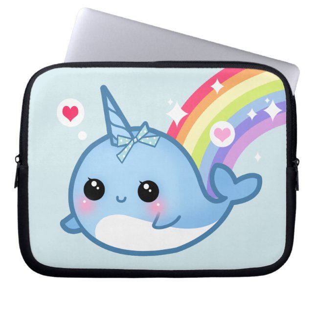 Funda Para Portátil Cute bebé narwhal y arcoíris (Frente)