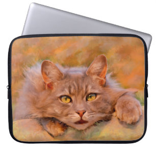 Funda Para Portátil Cute Brown Cat Watercolor Aceite Pintura Arte