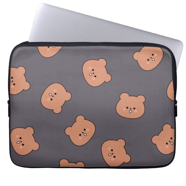 Funda Para Portátil Cute Brown Teddy Bear Face Pattern Dark Blue (Frente)