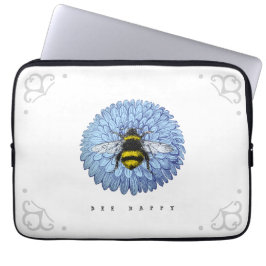 Funda Para Portátil Cute Bumblebee en la naturaleza de las flores azul