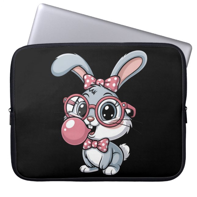 Funda Para Portátil Cute Bunny with Glasses Blowing Bubble Gum (Frente)