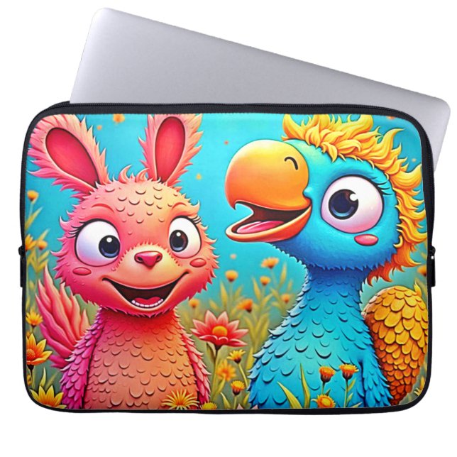 Funda Para Portátil Cute Cartoon Parrot Bunny Art (Frente)