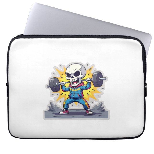 Funda Para Portátil “Cute Cartoon Skeleton Weightlifter • Funny Gym Ba (Frente)