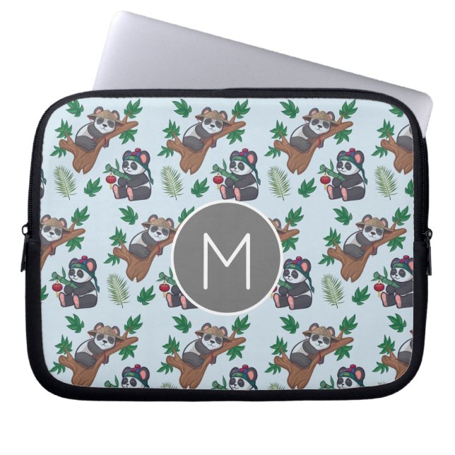 Funda Para Portátil Cute Chinese Pandas Pattern Monogram (Frente)