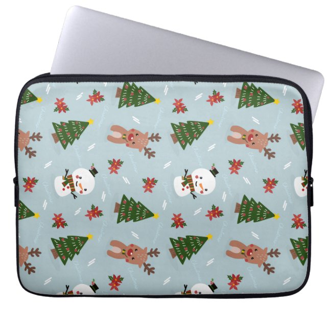 Funda Para Portátil Cute Christmas Pattern | Snowman, Reindeer & Tree  (Frente)