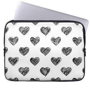 FUNDA PARA PORTÁTIL CUTE CORAZÓN NEGRO DOODLES PATRÓN LAPTOP SLEEVE