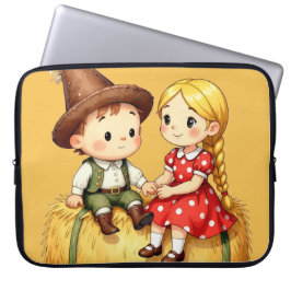 Funda Para Portátil Cute Country Kids on Hay Bale – Rustic Cartoon Art