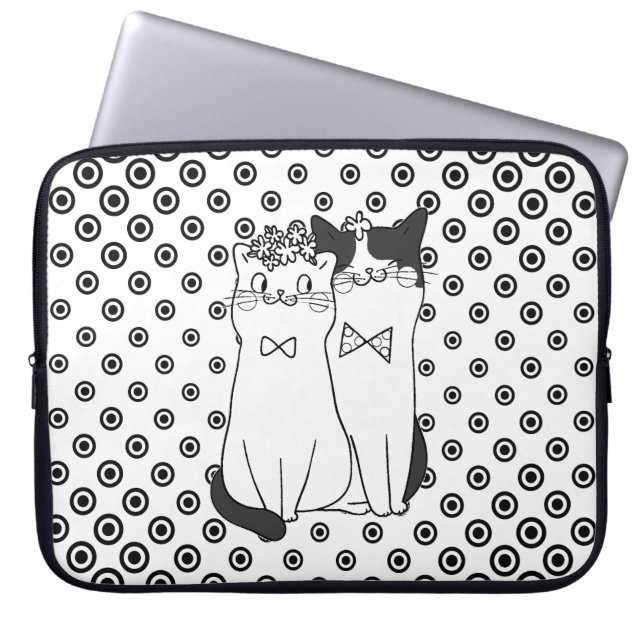 Funda Para Portátil Cute Dotty Cats Pareja Enamorada (Frente)