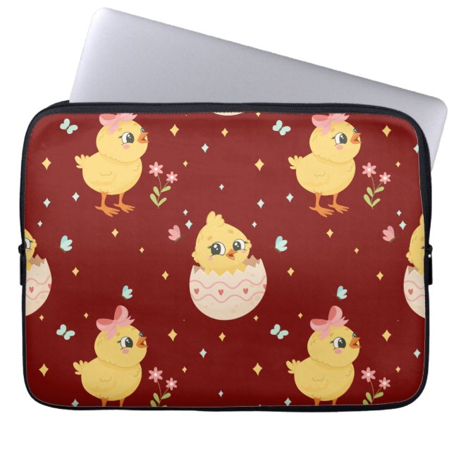 Funda Para Portátil Cute Easter Chick with Pink Bow Seamless Pattern  (Frente)