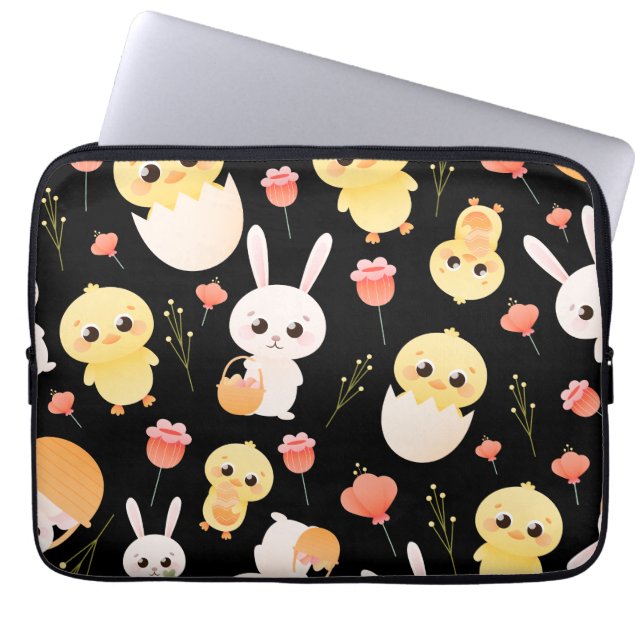 Funda Para Portátil Cute Easter Chicks & Bunnies Seamless Pattern  (Frente)