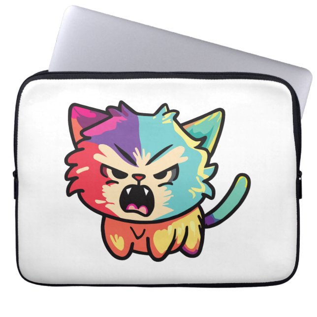 Funda Para Portátil Cute el silbido de un gato enojado. (Frente)
