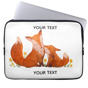 Funda Para Portátil Cute Familia de Zorro Acuarela Personalizada 