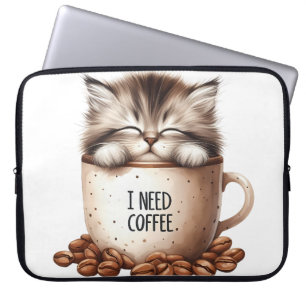 FUNDA PARA PORTÁTIL CUTE FLUFFET BROWN TABBY KITTEN EN LA COPA DE CAFÉ