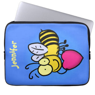 Funda Para Portátil Cute funny bee with heart cartoon illustration