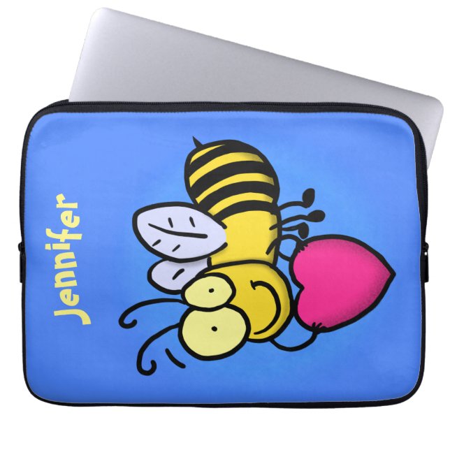 Funda Para Portátil Cute funny bee with heart cartoon illustration (Frente)