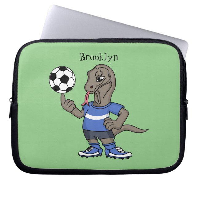 Funda Para Portátil Cute funny Komodo dragon playing soccer cartoon (Frente)
