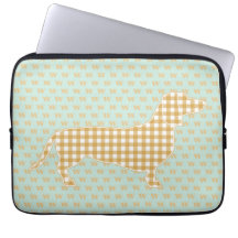 Cute Gingham Dachshund Monograma Pato Huevo Azul