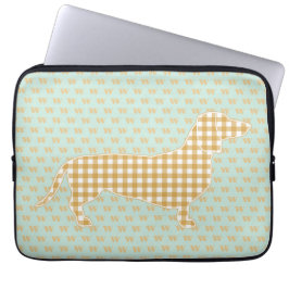 Funda Para Portátil Cute Gingham Dachshund Monograma Pato Huevo Azul