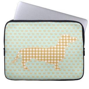 Funda Para Portátil Cute Gingham Dachshund Monograma Pato Huevo Azul