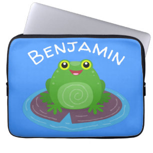 Funda Para Portátil Cute happy smiling green frog cartoon illustration