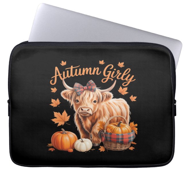Funda Para Portátil Cute Highland Cow Otoño Girly Acción de Gracias C (Frente)