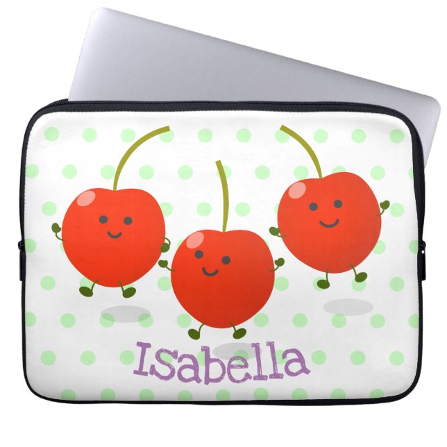 Funda Para Portátil Cute jumping red cherries cartoon illustration (Frente)