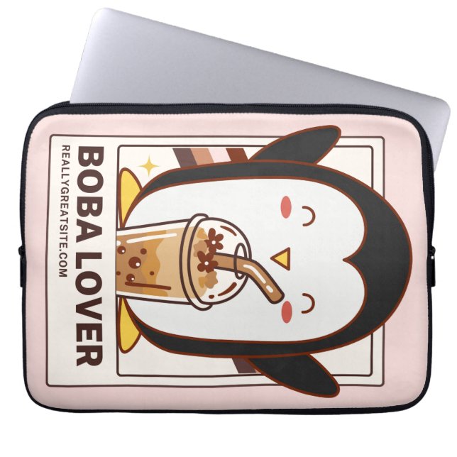 Funda Para Portátil Cute Kawaii Penguin Boba Lover (Frente)
