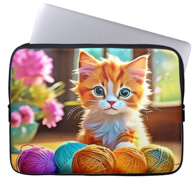 Funda Para Portátil Cute Kitten Yarn (Frente)