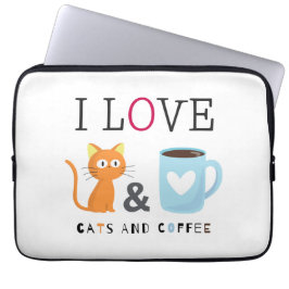 Funda Para Portátil Cute me encantan los gatos y el café blanco