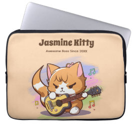 Funda Para Portátil Cute Naranja Gato Tocando Guitarra (Personalize)