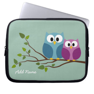 Funda Para Portátil Cute Owl Couple Drawing on a Tree Branch