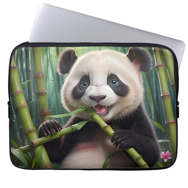 Funda Para Portátil Cute Panda Comiendo Bambú (Frente)