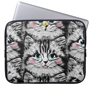 Funda Para Portátil Cute pelry kitten cara sin fisuras. Ilustración