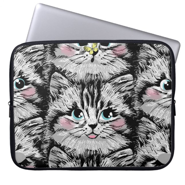 Funda Para Portátil Cute pelry kitten cara sin fisuras. Ilustración (Frente)