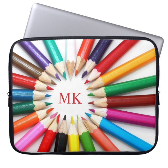 Funda Para Portátil Cute Pencils Monogramado Portátil Sleeve (Frente)