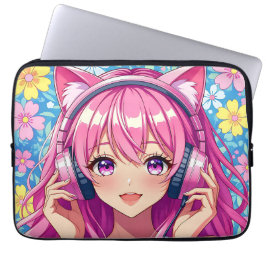 Funda Para Portátil Cute Pink Anime Girl with Headphones