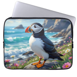 Funda Para Portátil Cute Puffin on the Seashore themed  