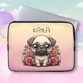 Funda Para Portátil Cute Pug rosa y amarillo personalizado