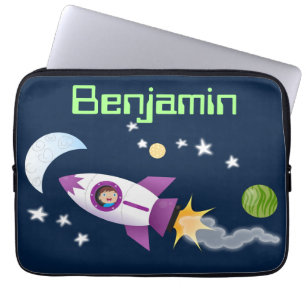 Funda Para Portátil Cute rocket ship in space cartoon illustration