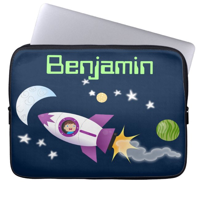 Funda Para Portátil Cute rocket ship in space cartoon illustration (Frente)