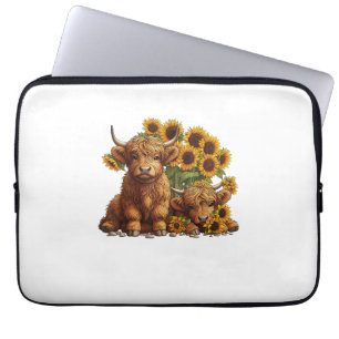 Funda Para Portátil Cute Scotland Highland Cow Sunflower Día de la Mad