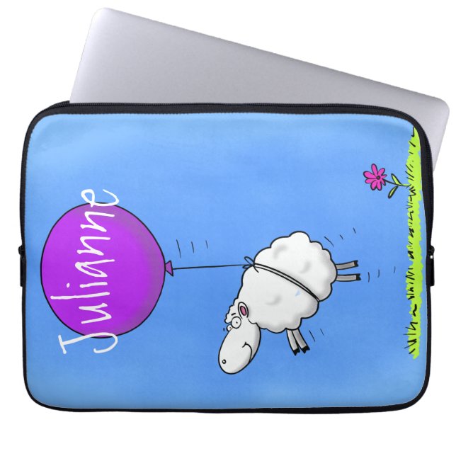 Funda Para Portátil Cute sheep with purple balloon whimsical cartoon (Frente)