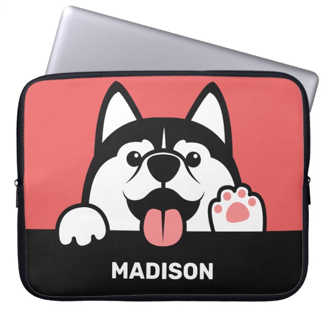 Funda Para Portátil Cute Siberian Husky nombre personalizado Portátil  (Frente)
