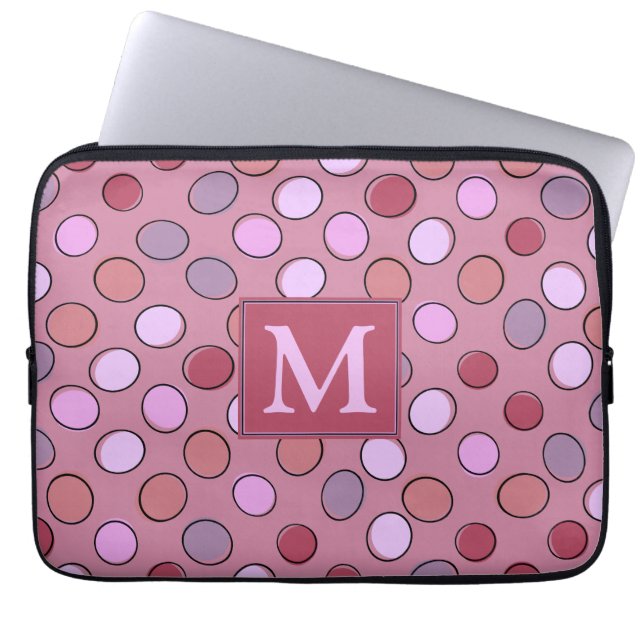 Funda Para Portátil Cute Spotty Pattern Pink Monogram (Frente)