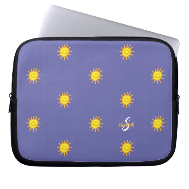 Funda Para Portátil Cute Sunshine Happy Face Name Inicial Periwinkle (Frente)