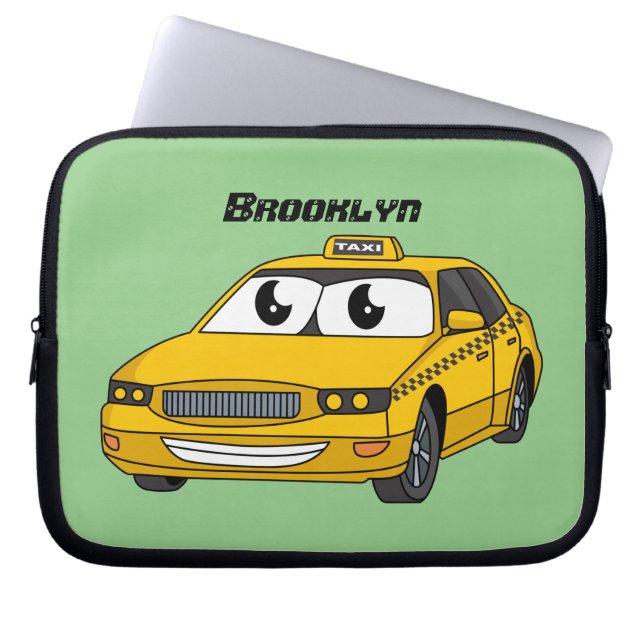 Funda Para Portátil Cute yellow taxi fun cartoon illustration (Frente)