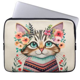 Funda Para Portátil Cuto Cat Floral acuarela