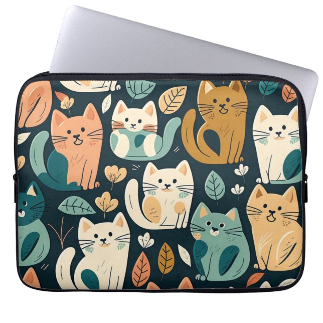 Funda Para Portátil Cuto de patrón de gato artsy (Frente)